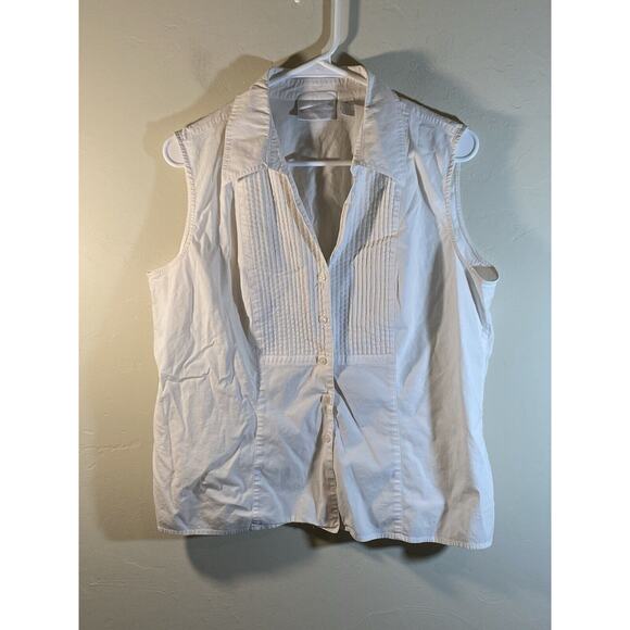 Worthington Womens Sz 14 Sleeveless Collared Blouse White Button Up - Picture 6 of 8